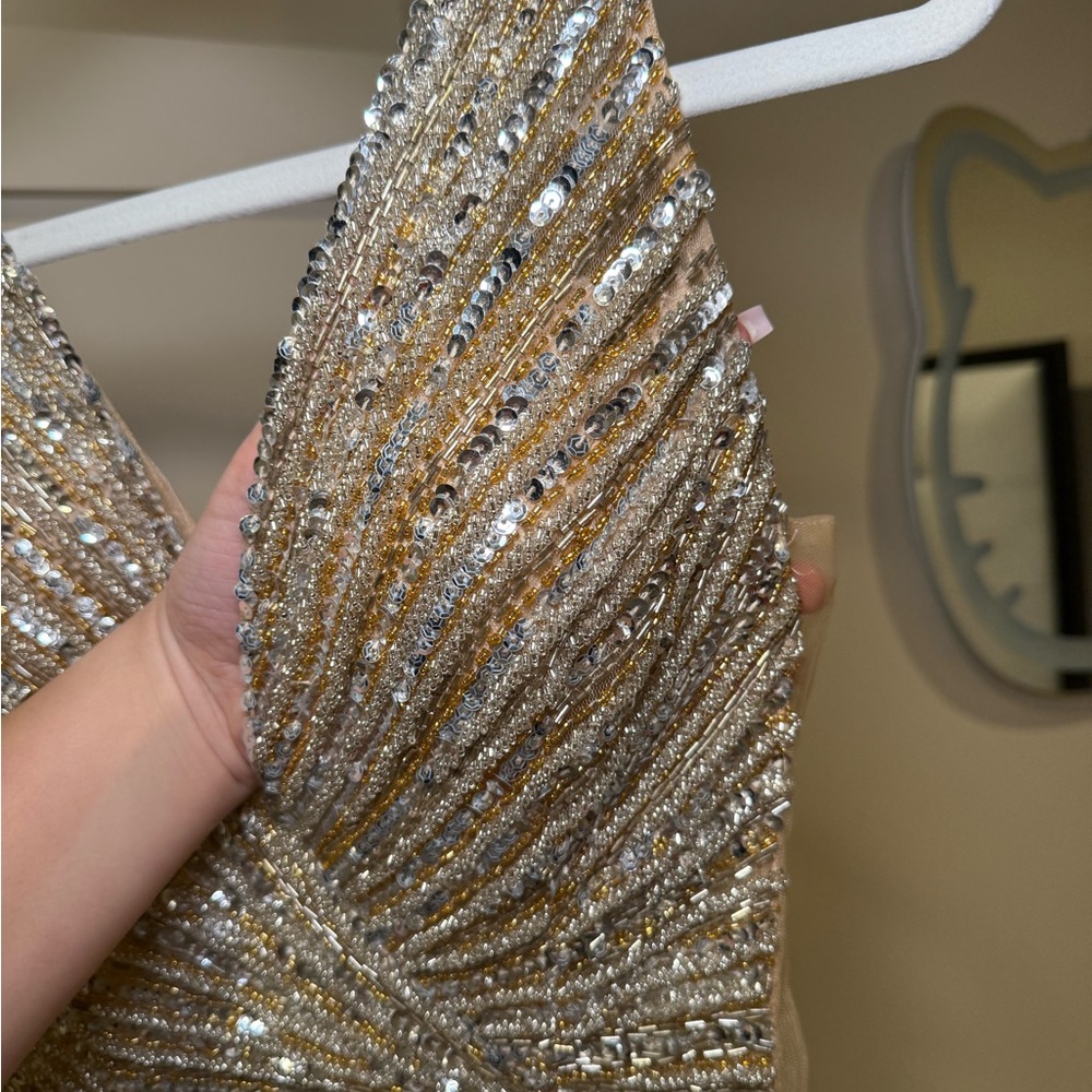 Jovani Gold Beaded Sequin Evening Gown - Picture 12 of 16